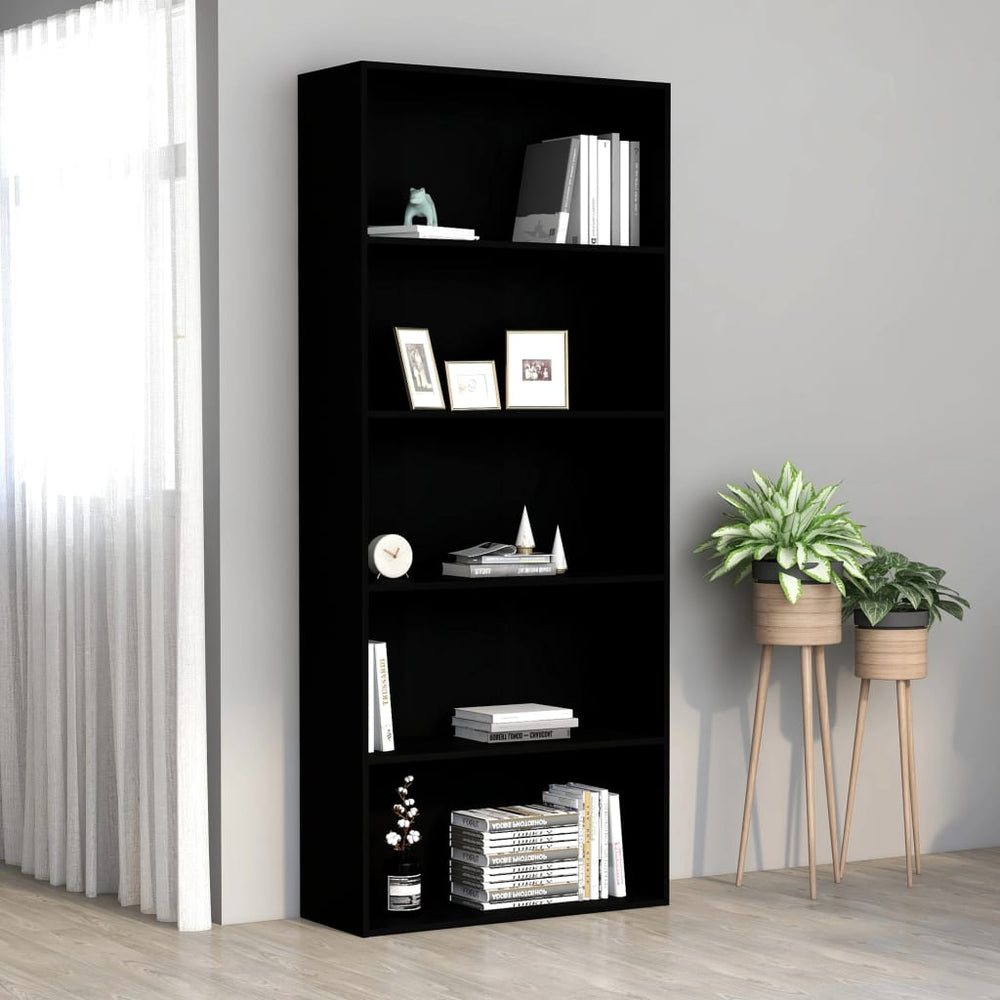Schwarzes Bücherregal mit 5 Fächern
