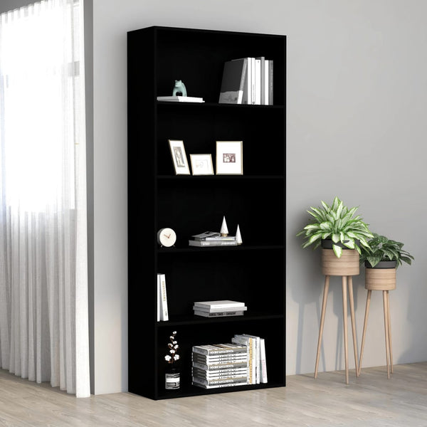 Schwarzes Bücherregal mit 5 Fächern
