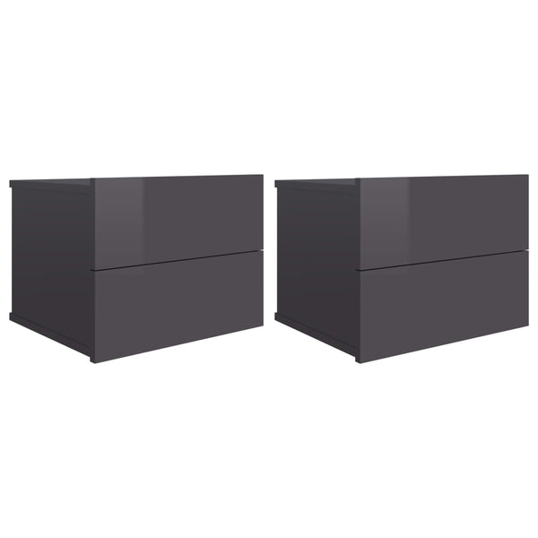 Nachttische Grau Hochglanz 40x30 cm, 2er-Set
