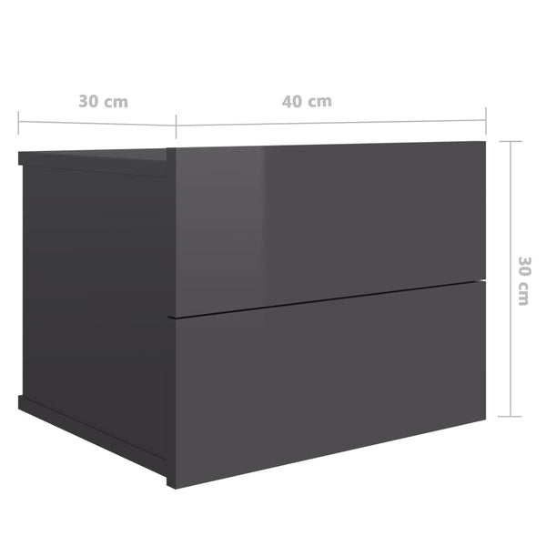 Nachttische Grau Hochglanz 40x30 cm, 2er-Set
