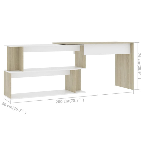 Eckschreibtisch Weiß Sonoma-Eiche 200 cm