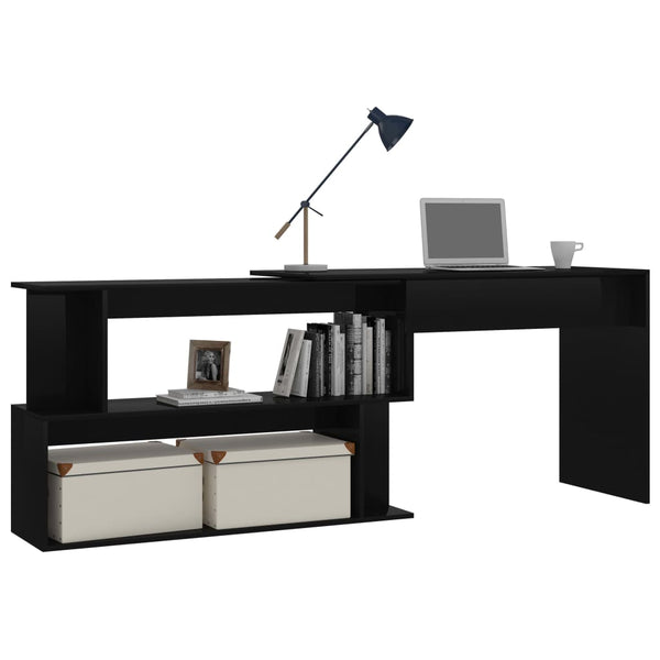 Eckschreibtisch Hochglanz Schwarz 200 cm