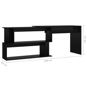 Eckschreibtisch Hochglanz Schwarz 200 cm