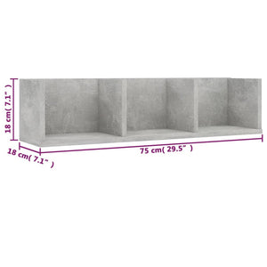 CD-Wandregal Betongrau 75x18x18 cm
