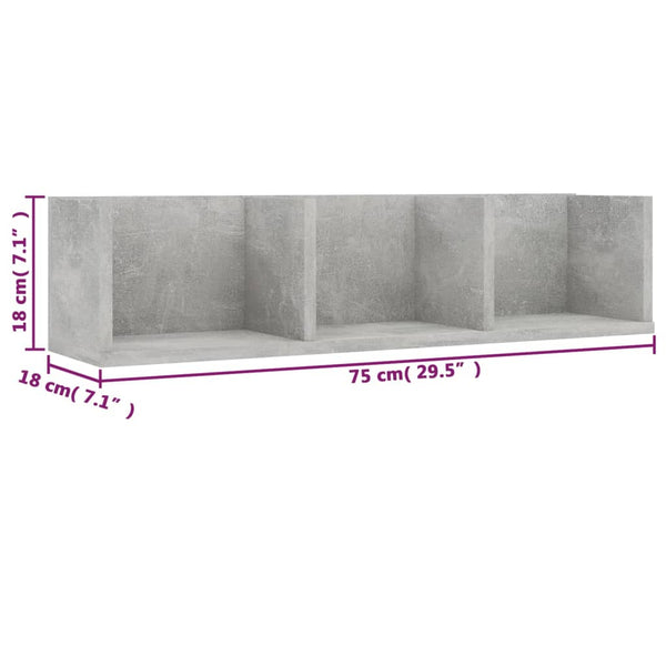 CD-Wandregal Betongrau 75x18x18 cm