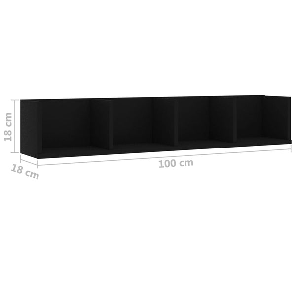Schwarzes CD-Wandregal, 100 cm