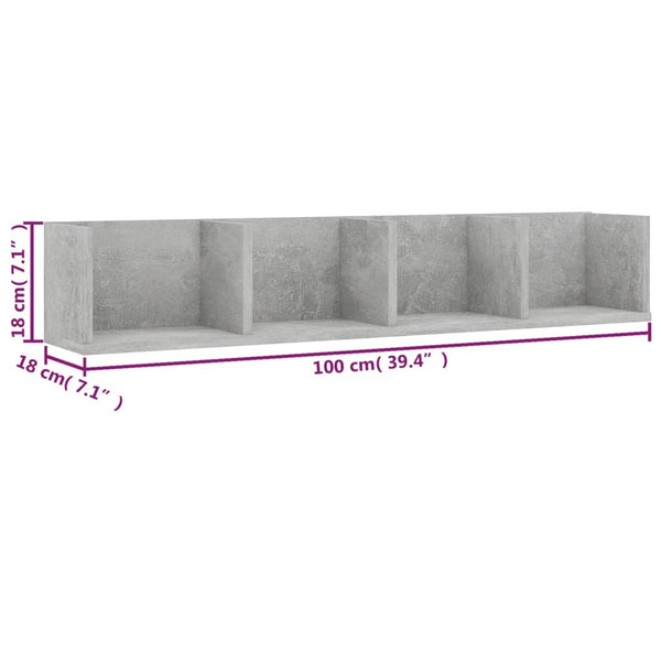 CD-Wandregal Betongrau 100 cm
