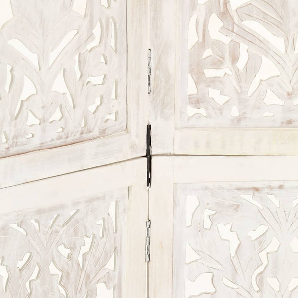 5tlg. Raumteiler Handgeschnitzt Weiß 200×165cm Mango Massivholz