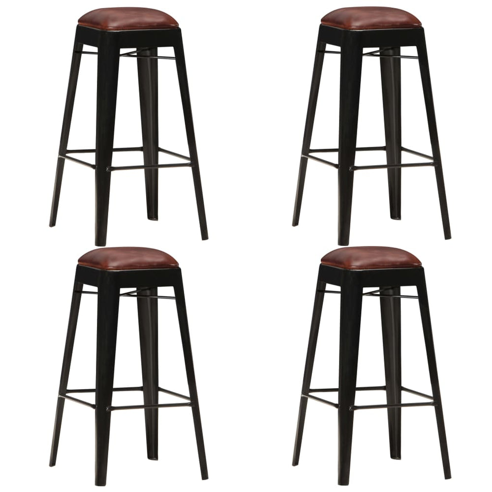 vidaXL Bar Stools 4 pcs Black Genuine Leather