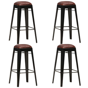 Barhocker 4 Stk. Schwarz Echtleder