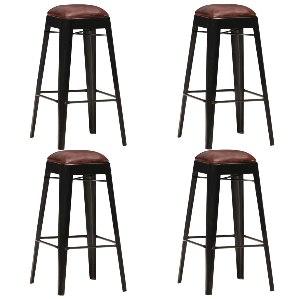 Barhocker 4 Stk. Schwarz Echtleder