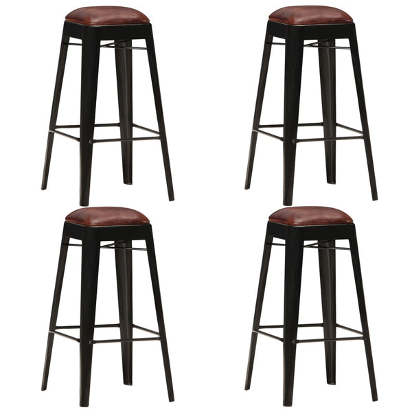 Barhocker 4 Stk. Schwarz Echtleder