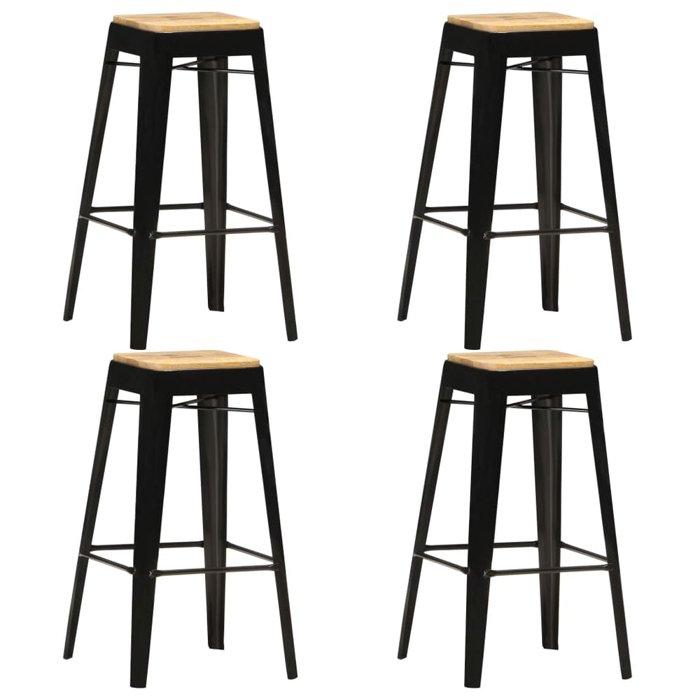 vidaXL Bar Stools 4 pcs Black Solid Mango Wood