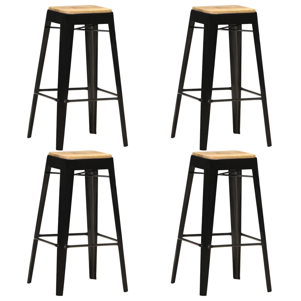 Barhocker 4 Stk. Schwarz Mango Massivholz