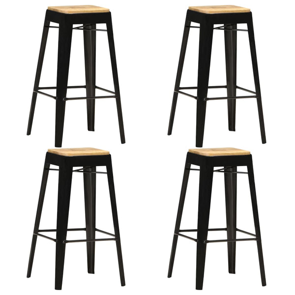 Barhocker 4 Stk. Schwarz Mango Massivholz
