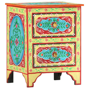 Handbemalter Nachttisch 40×30×50 cm Mango Massivholz