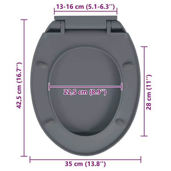 Toilettensitz mit Absenkautomatik Quick-Release Grau Oval
