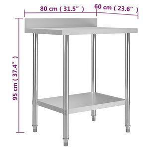 Edelstahl Küchentisch mit Aufkantung 80x60
