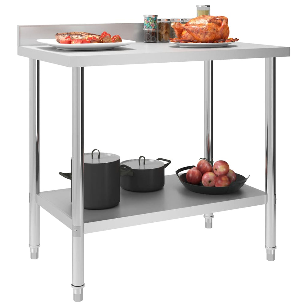 vidaXL Kitchen Work Table with Upstand 100 x 60 x 93 cm Stainless Steel