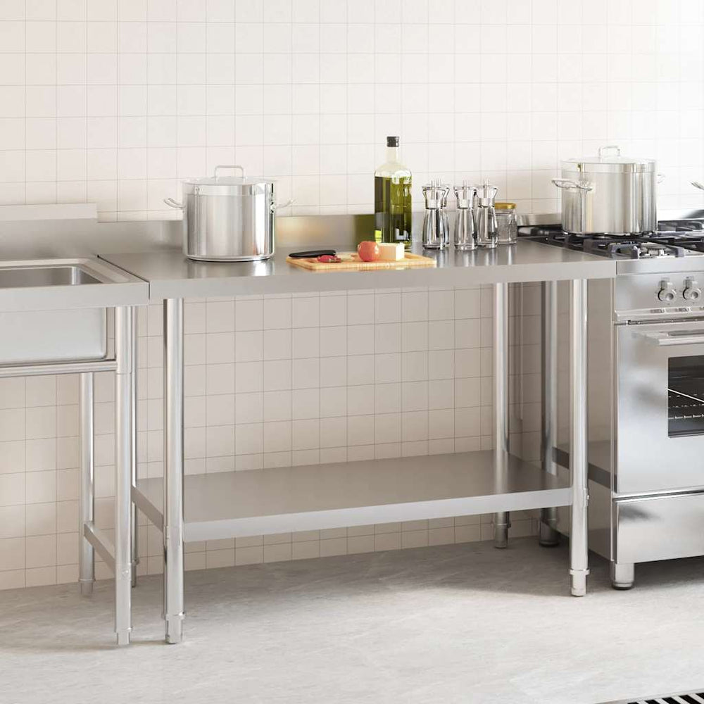 vidaXL Kitchen Work Table with Upstand 120 x 60 x 93 cm Stainless Steel