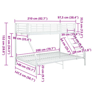 Etagenbettgestell Weiß Metall 140x200 cm/90x200 cm