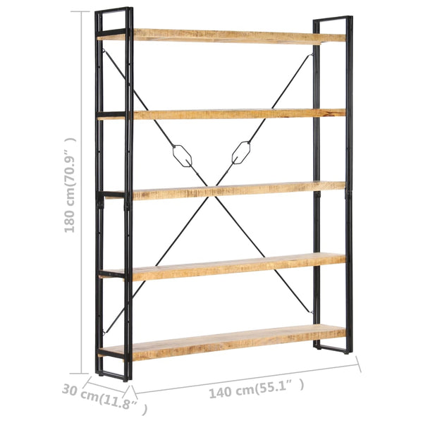 Bücherregal 5 Fächer 140x30x180 cm Mango Massivholz