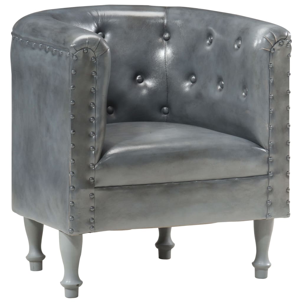 vidaXL Fauteuil Gris Cuir Véritable