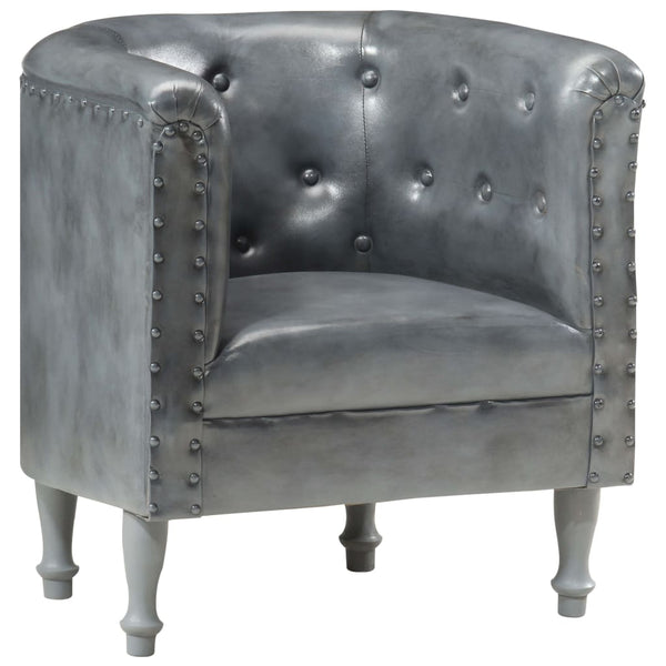 vidaXL Fauteuil Gris Cuir Véritable