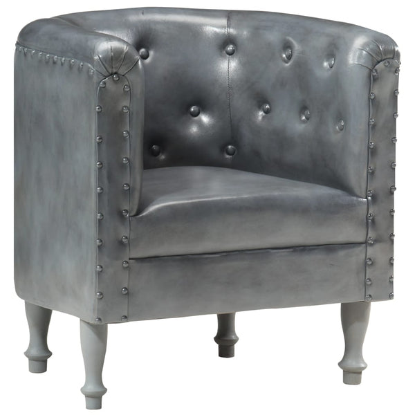 vidaXL Fauteuil Gris Cuir Véritable