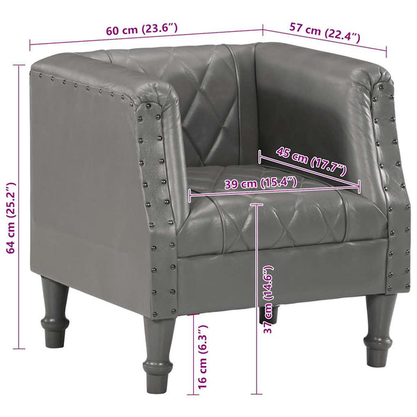 vidaXL Fauteuil gris en véritable cuir de chèvre