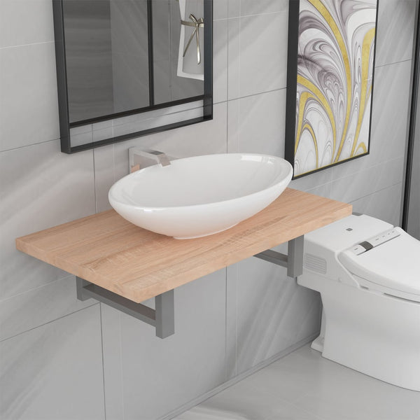 vidaXL 2-Piece Bathroom Furniture Set Ceramic Oak Brown