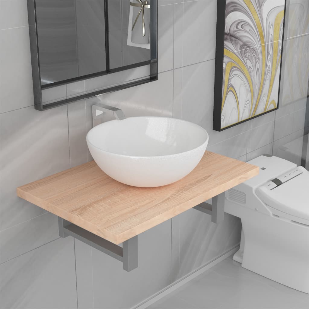 vidaXL 2-Piece Bathroom Furniture Set Ceramic Oak Brown