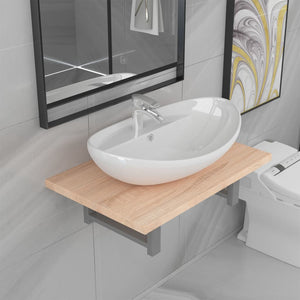 vidaXL 2-Piece Bathroom Furniture Set Ceramic Oak Brown