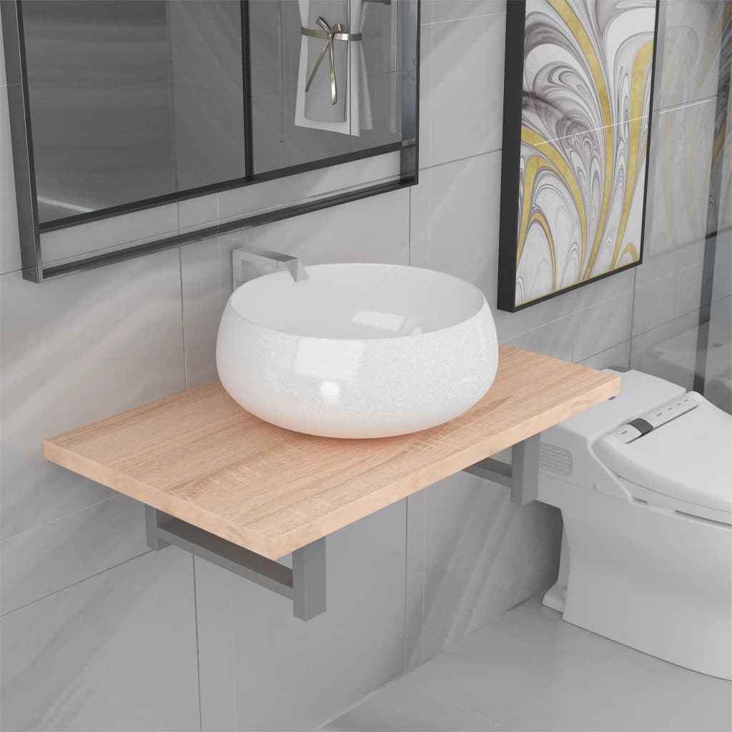 vidaXL Ensemble de meubles de salle de bain 2 pcs Céramique Chêne marron