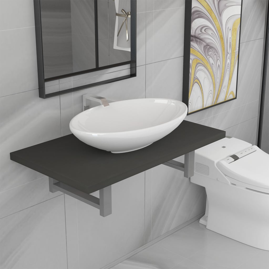 vidaXL 2-Piece Bathroom Furniture Set Ceramic Grey
