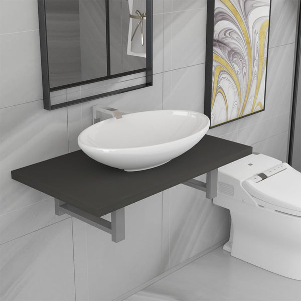 vidaXL 2-Piece Bathroom Furniture Set Ceramic Grey