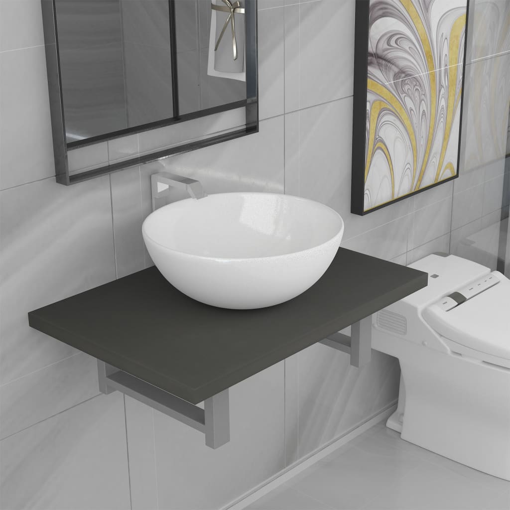 vidaXL 2-Piece Bathroom Furniture Set Ceramic Grey
