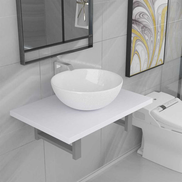 vidaXL Ensemble de meubles de salle de bain 2 pièces en céramique Blanc