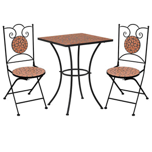 3-tlg. Bistro-Set Mosaik Keramik Terrakotta