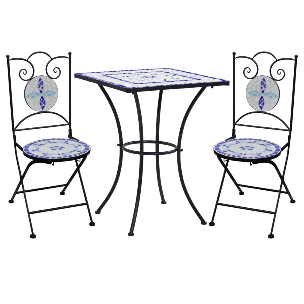 vidaXL Ensemble de bistro 3 pcs Mosaïque Céramique Bleu et Blanc