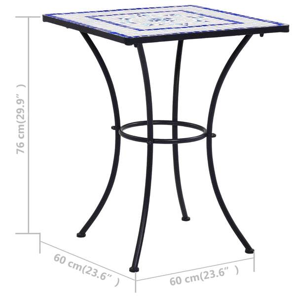 3-tlg. Bistro-Set Mosaik Keramik Blau und Weiß