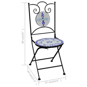 3-tlg. Bistro-Set Mosaik Keramik Blau und Weiß