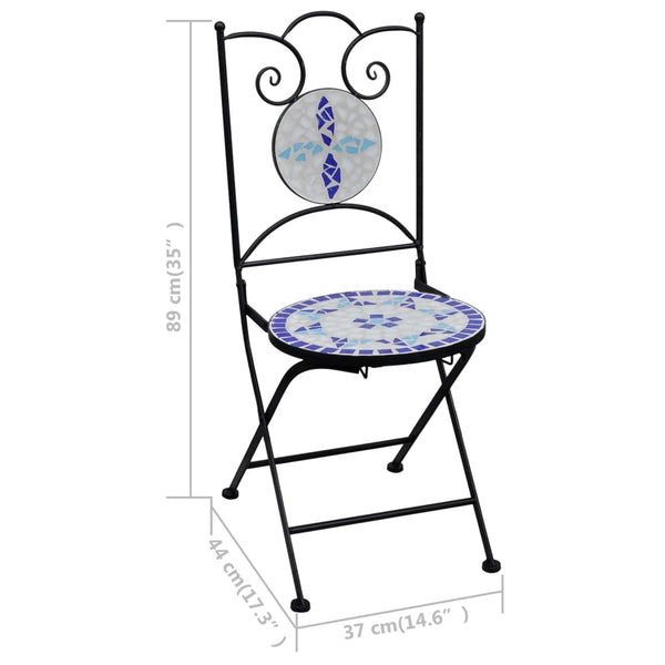 3-tlg. Bistro-Set Mosaik Keramik Blau und Weiß