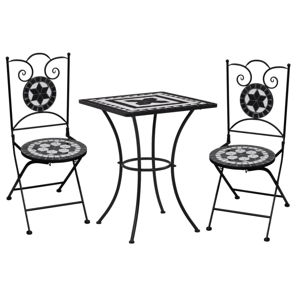 vidaXL Ensemble de bistrot 3 pcs Céramique Mosaïque Noir et Blanc