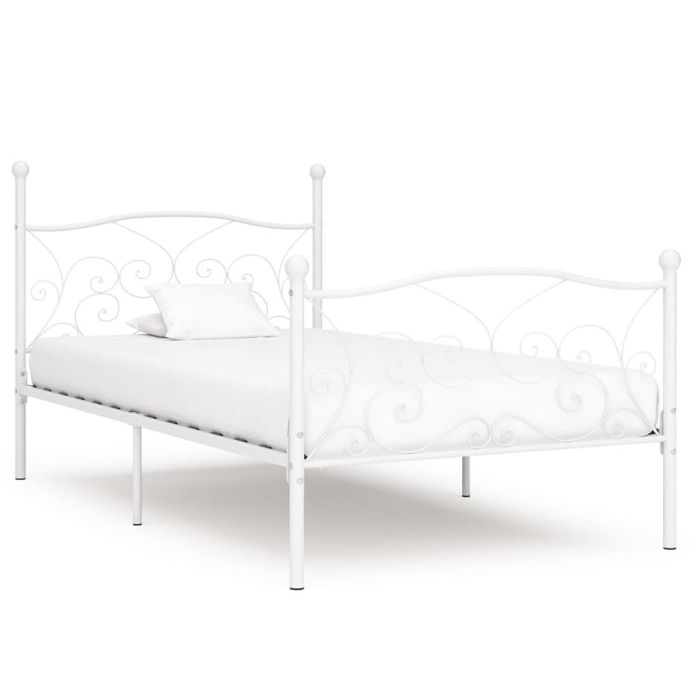 vidaXL Bed Frame with Slats White Metal 100 x 200 cm