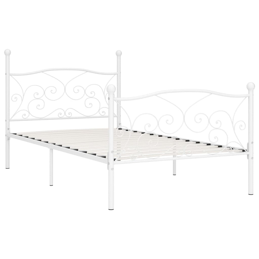 vidaXL Bed Frame with Slats White Metal 100 x 200 cm