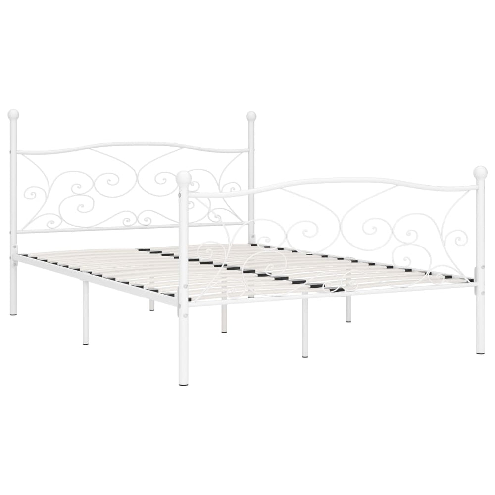 vidaXL Bed Frame with Slats White Metal 140 × 200 cm