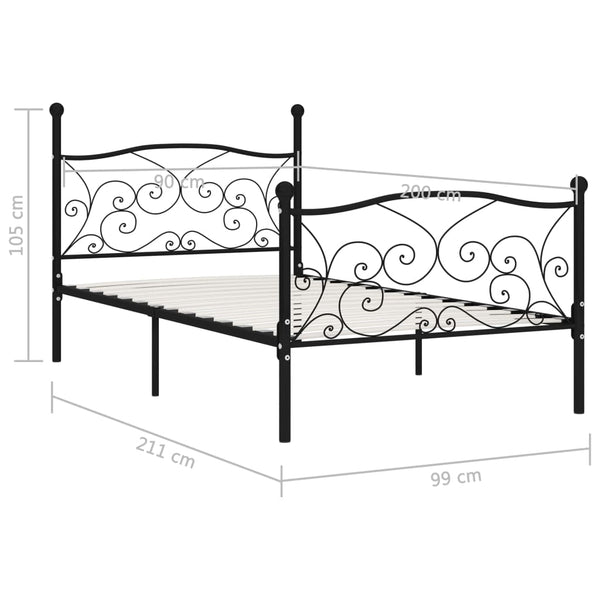 vidaXL Cadre de lit avec sommier à lattes noir métal 90x200 cm