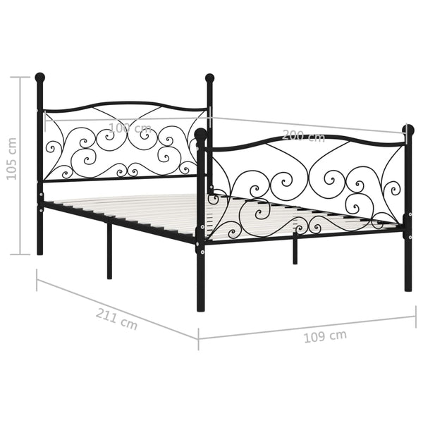 Bettgestell mit Lattenrost Schwarz Metall 100 × 200 cm
