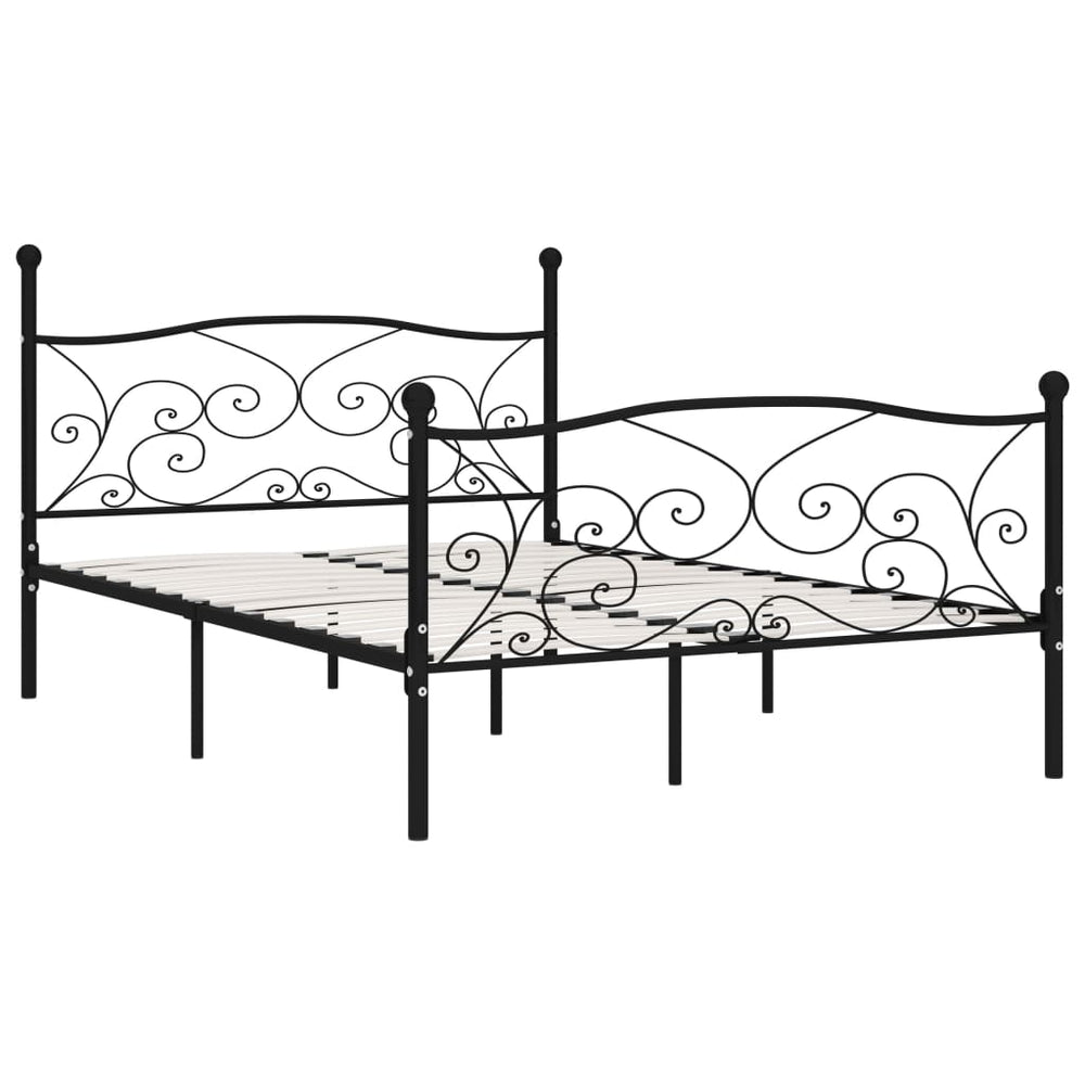 vidaXL Bed Frame with Slatted Base Black Metal 160 x 200 cm